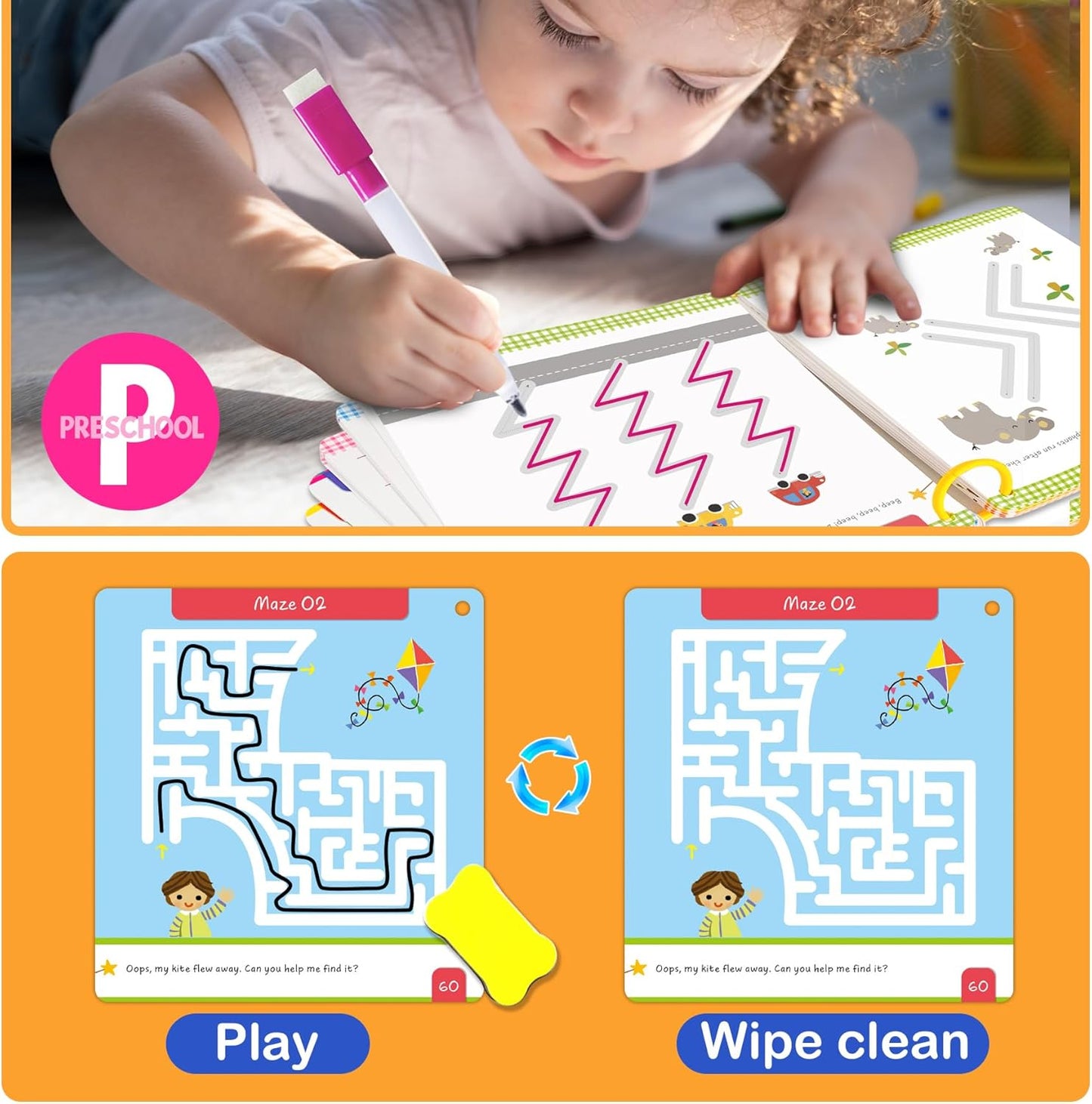 Preschool Learning Activities Line Tracing Number Letter for Kids, Wipe Clean Preschool Pre K Workbook Educational Game Fine Motor Skill Toddler Learning Toys Girl Boy Ages 2 3 4 5 Year Old