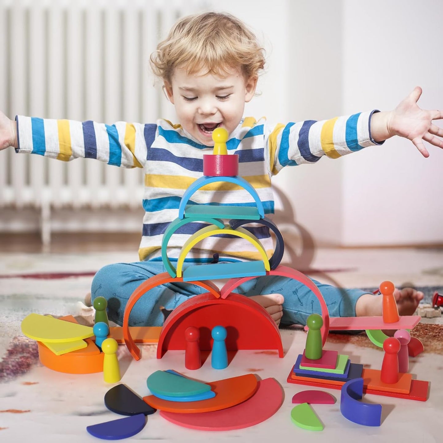 Bloques de construcción 4 en 1, juguetes de desarrollo temprano y actividad, juguetes Montessori para niños.