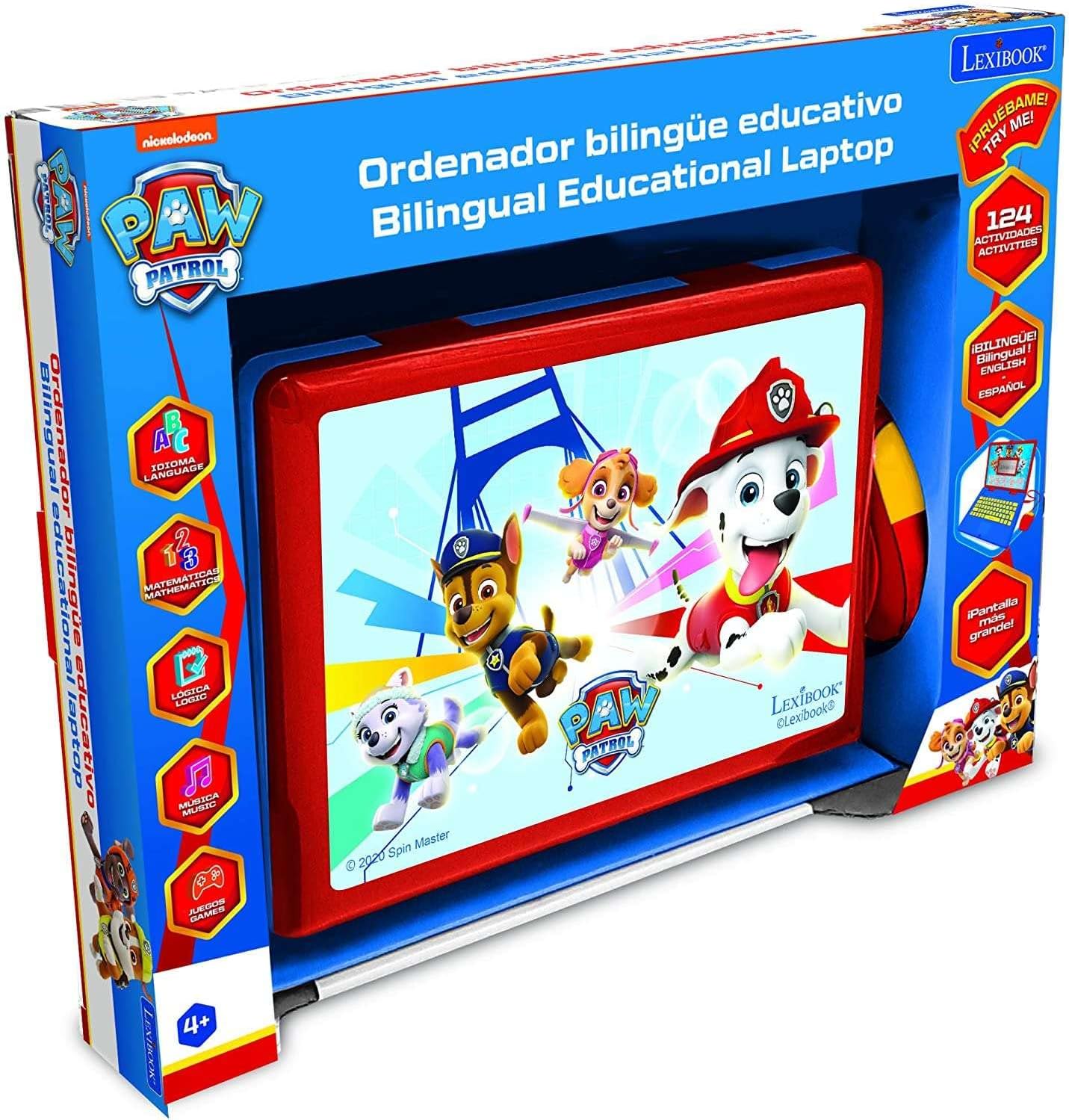 Lexibook Paw Patrol - Portátil educativo y bilingüe en español/inglés 