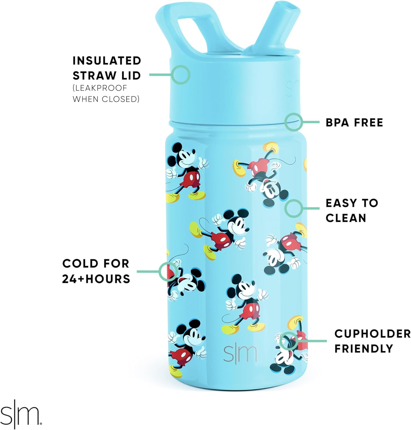 Simple Modern Disney Mickey Mouse - Botella de agua de acero inoxidable aislado