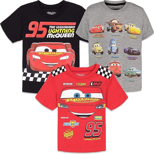 Disney Pixar Cars Tow Mater Lightning McQueen - Paquete de 3 camisetas