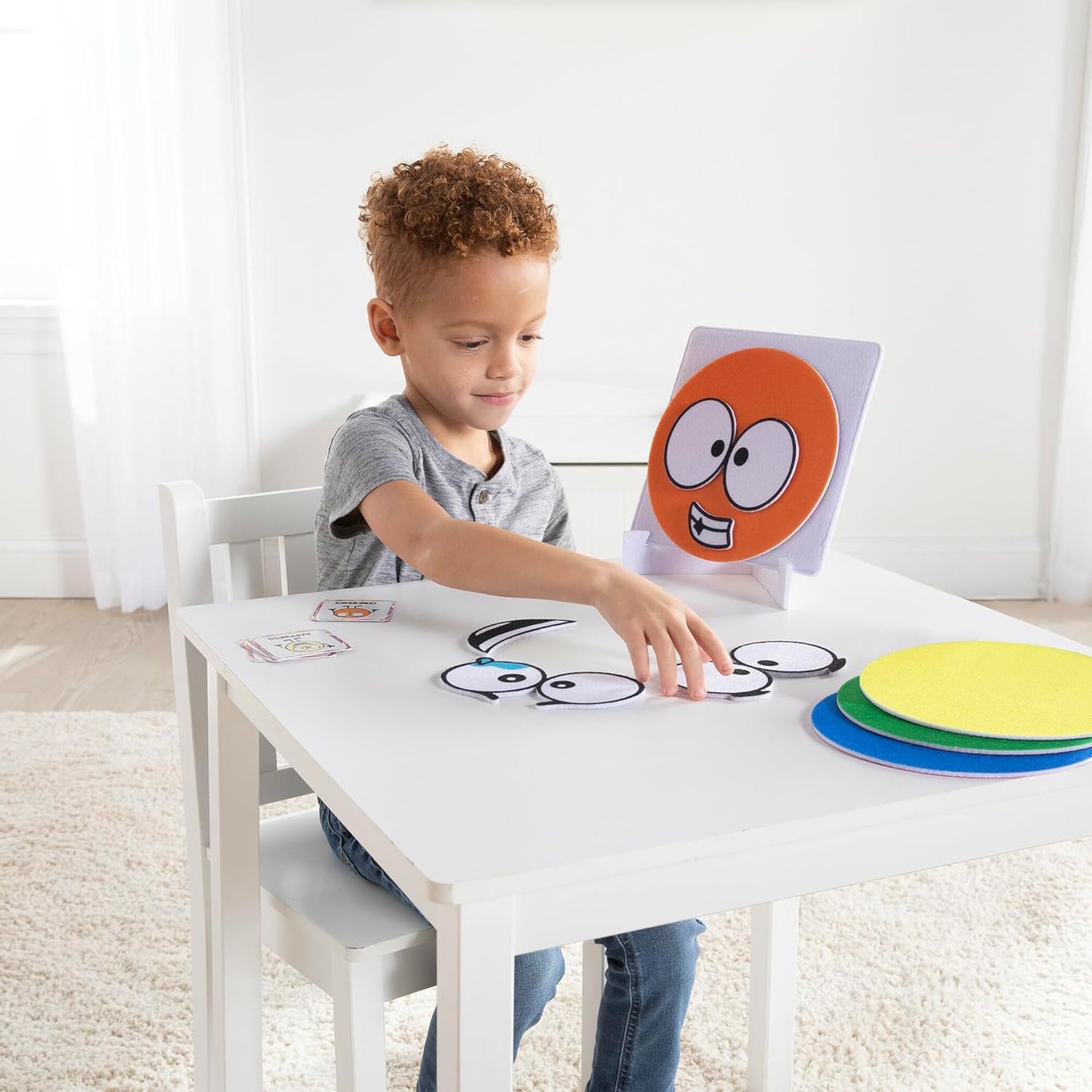 Kit de manualidades para niños, actividades de aprendizaje socioemocional, juego sensorial con puntos de emoción de fieltro suave, tarjetas de doble cara 