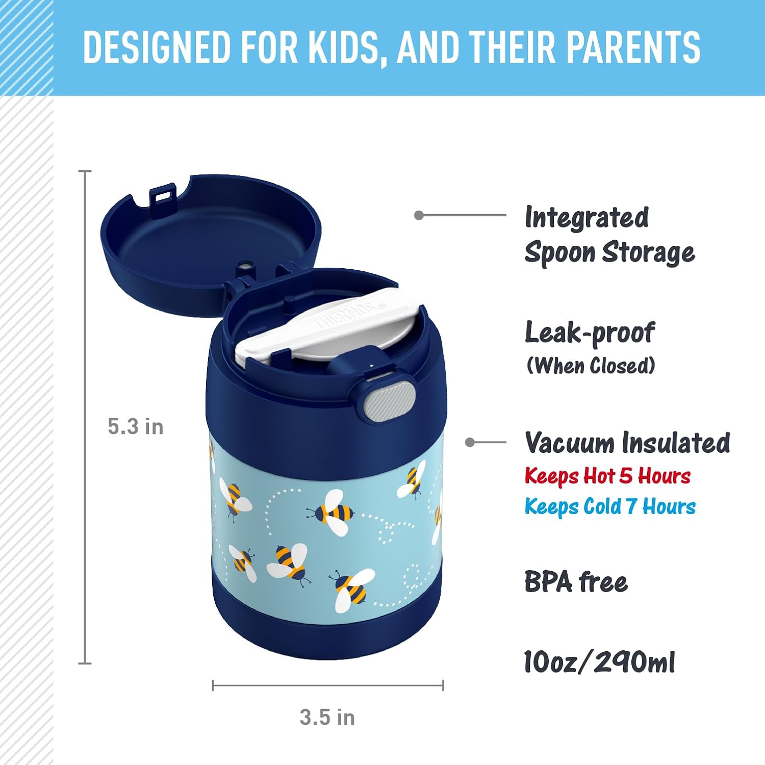 THERMOS FUNTAINER - Tarro de comida de acero inoxidable abejas de miel