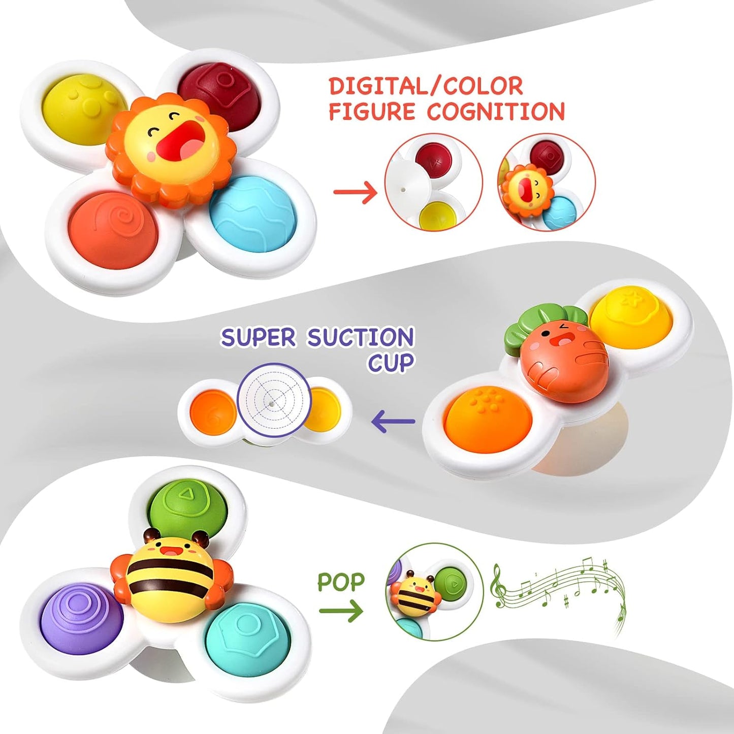 3 piezas de juguetes giratorios con ventosa