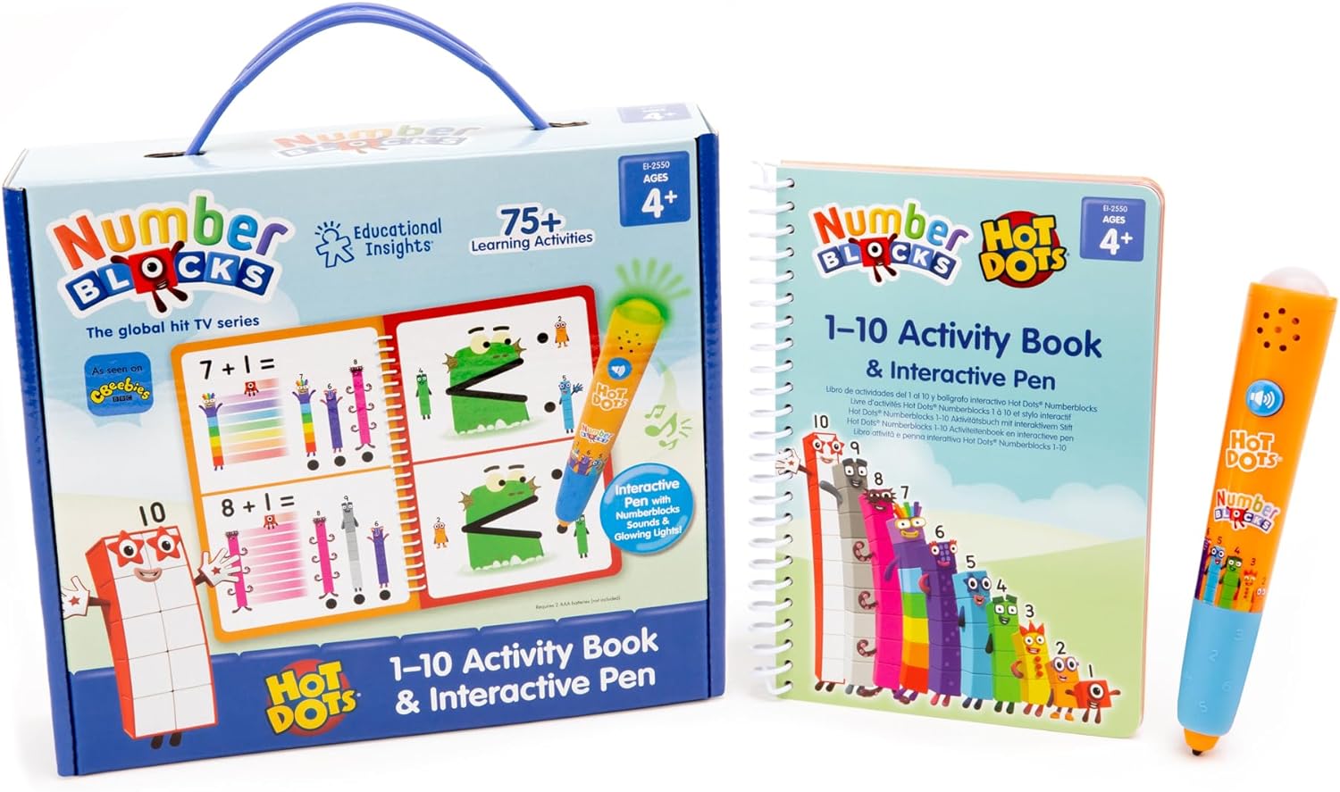 Educational Insights Hot Dots Numberblocks - Libro de trabajo números del 1 al 10 con bolígrafo interactivo, más de 75 actividades