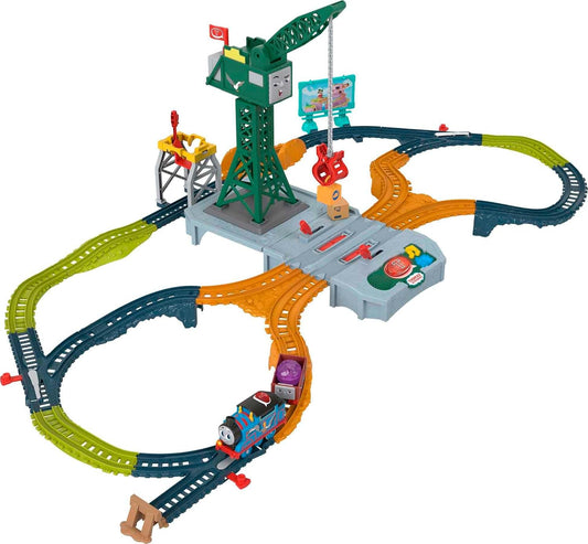 Thomas & Friends Juego de tren motorizado, juego de entrega de grúa parlante y tren de juguete a batería con canciones y sonidos
