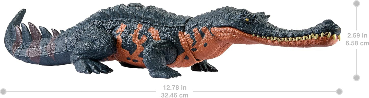 Mattel Jurassic World - Figura de dinosaurio Gryposuchus Wild Roar con sonido de rugido