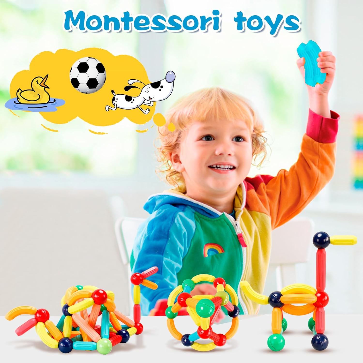 Bloques de construcción magnéticos, juguete educativo STEM para niños, palos y bolas de aprendizaje Montessori