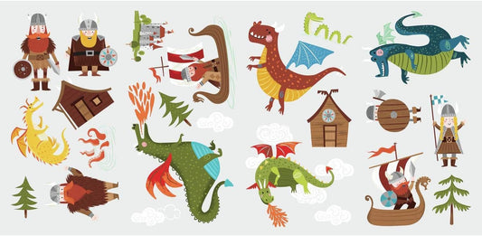 Dragons and Vikings Calcomanías de pared para despegar y pegar
