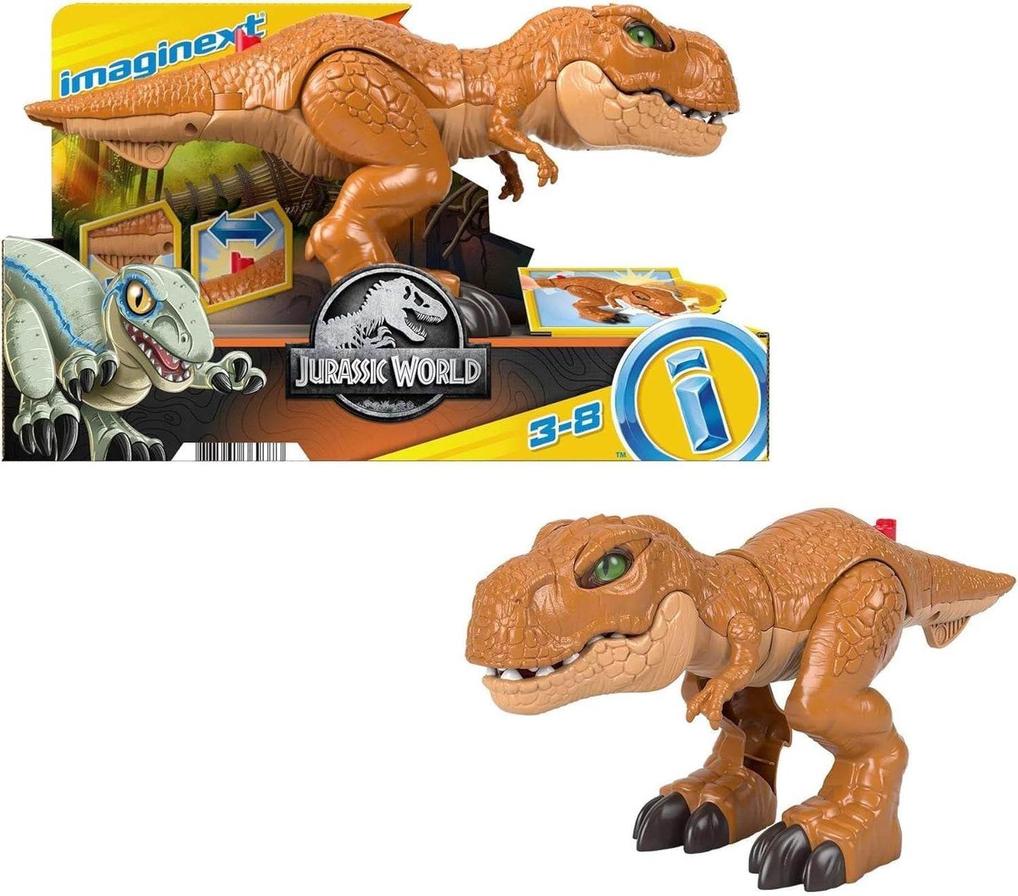 Fisher-Price Imaginext Jurassic World - Figura de dinosaurio Thrashin' Action T. rex con acción de morder