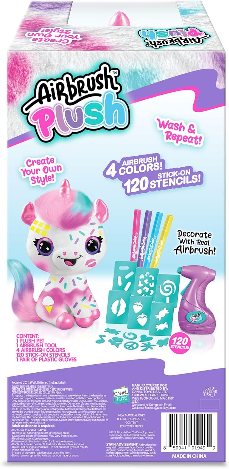 Canal Toys Personaliza el unicornio rosa grande de peluche con aerógrafo. Decora, lava, repite.