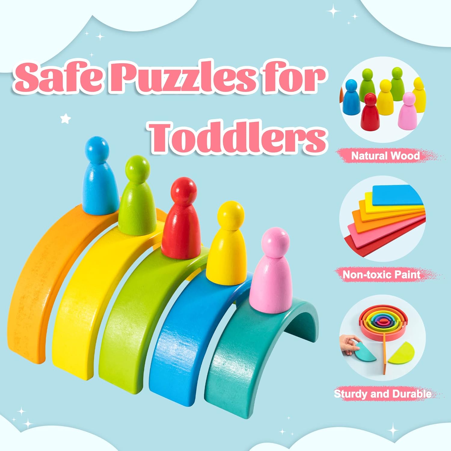 Juego de apilador de madera Rianbow 4 en 1 Montessori 