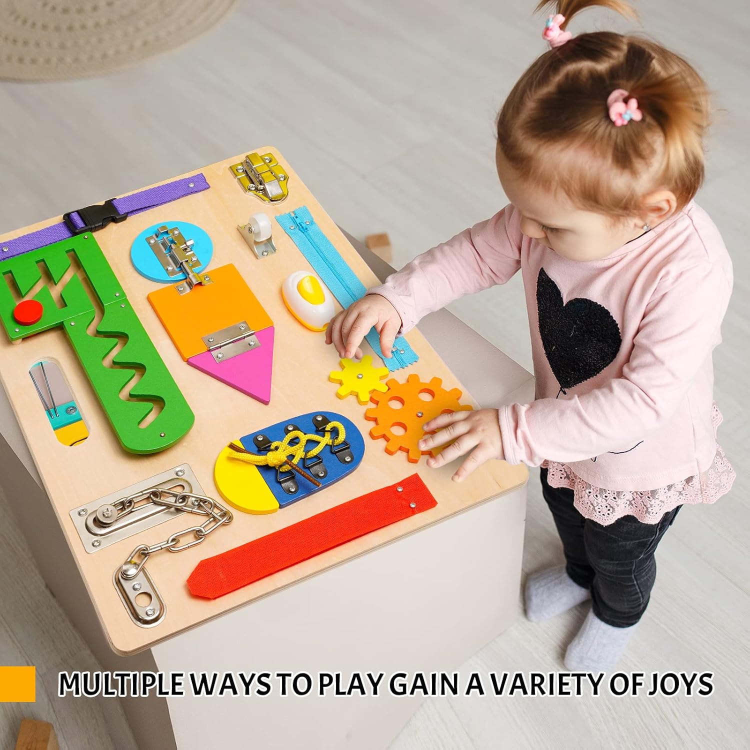 Montessori Busy Board for Toddlers, Wooden Sensory Toys, Preschool Learning Activities for Fine Motor Skills Travel Toy, Basic Life Skills Educational Gifts for 1 2 3 Years Old Kids Boys Girls