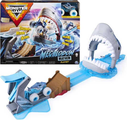 Monster Jam, Juego oficial de Megalodon Mayhem con exclusivo camión monstruo fundido a presión Megalodon a escala 1:64