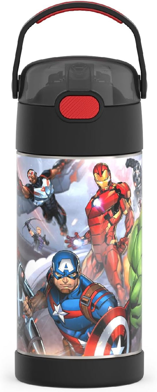 THERMOS FUNTAINER - Botella de agua con pajilla, 12 onzas, botella de agua de acero inoxidable aislada Avengers