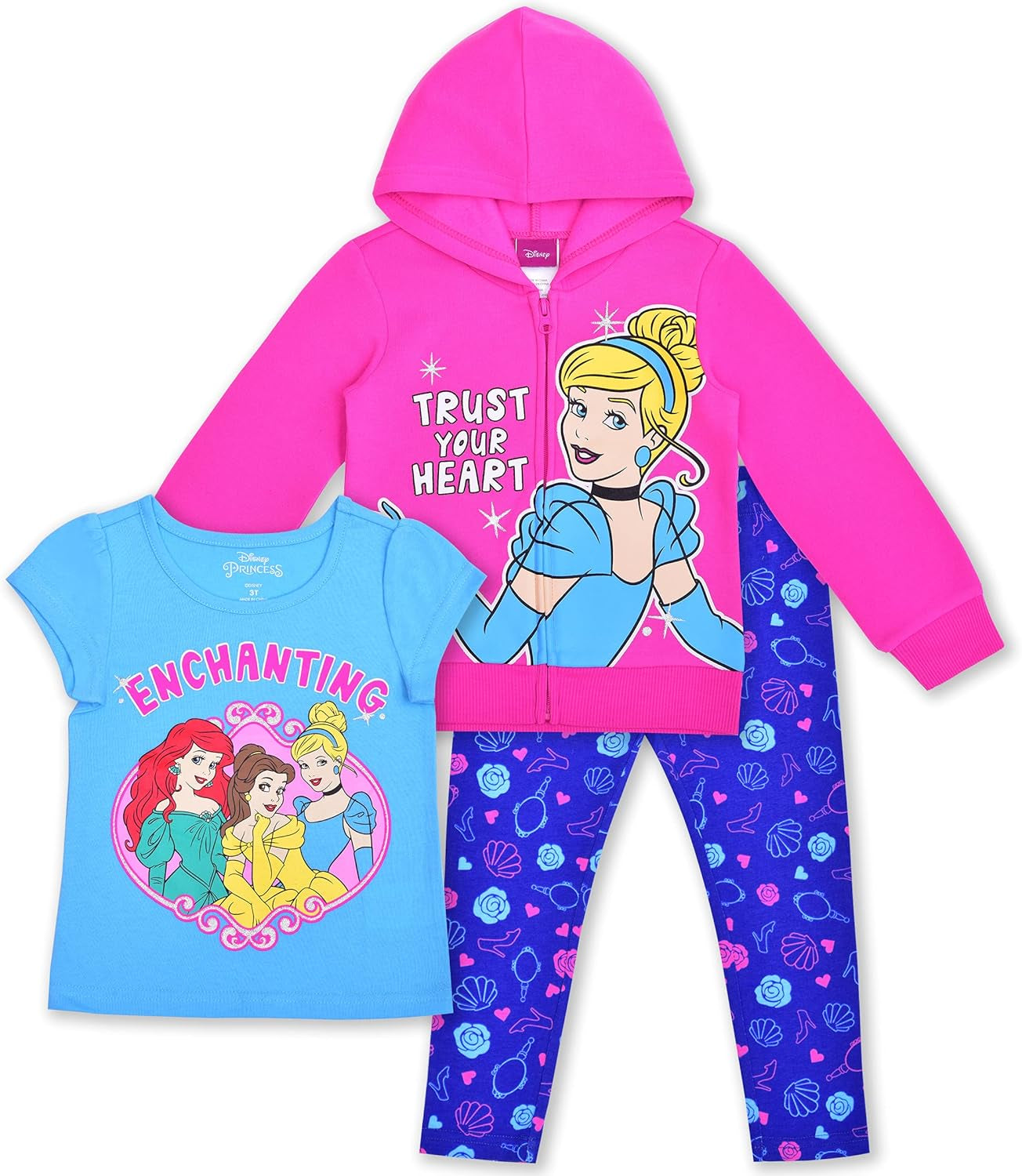 Disney Princess - Conjunto de camiseta y leggings con capucha y cremallera 