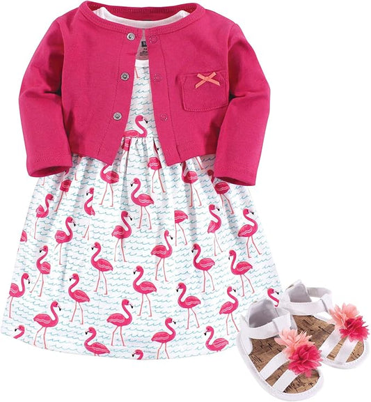 Hudson Baby Conjunto de vestido, cárdigan y zapatos
