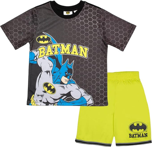 BATMAN Camiseta y pantalones cortos de manga corta para niños, conjunto de traje de superhéroe