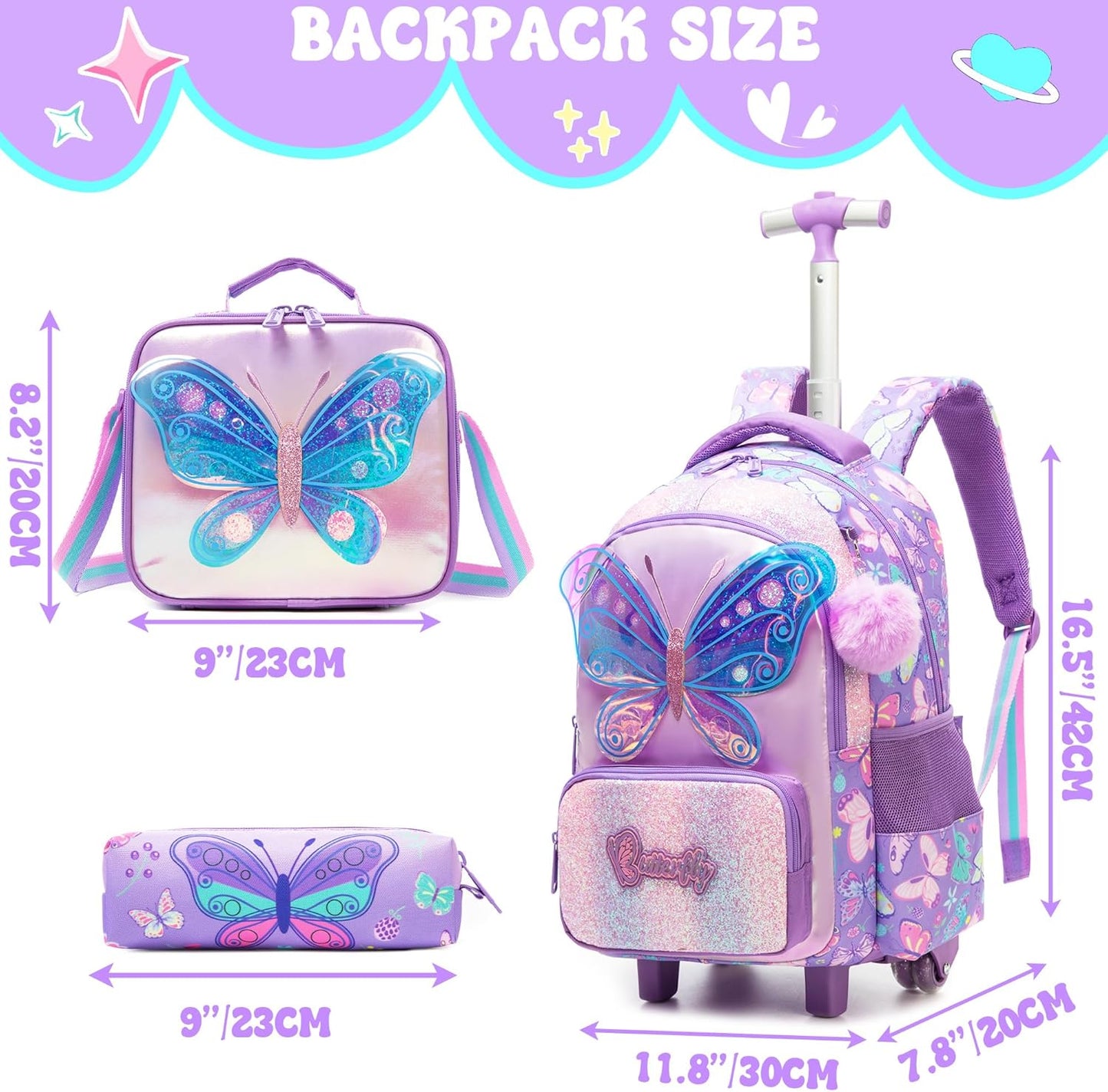 Set de Mochila con rueda 16.5 pulgadas, 3 piezas