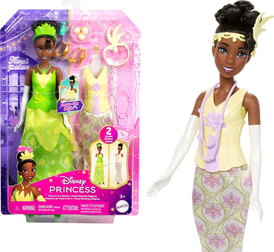 Mattel Disney Princess Toys, muñeca de moda Tiana con 2 estilos