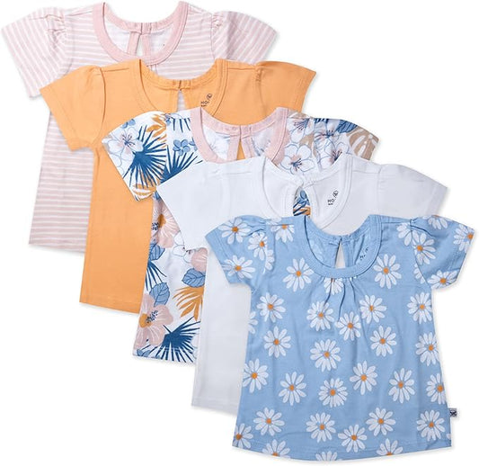 HonestBaby Paquete de 5 camisetas de manga abombada 100% algodón
