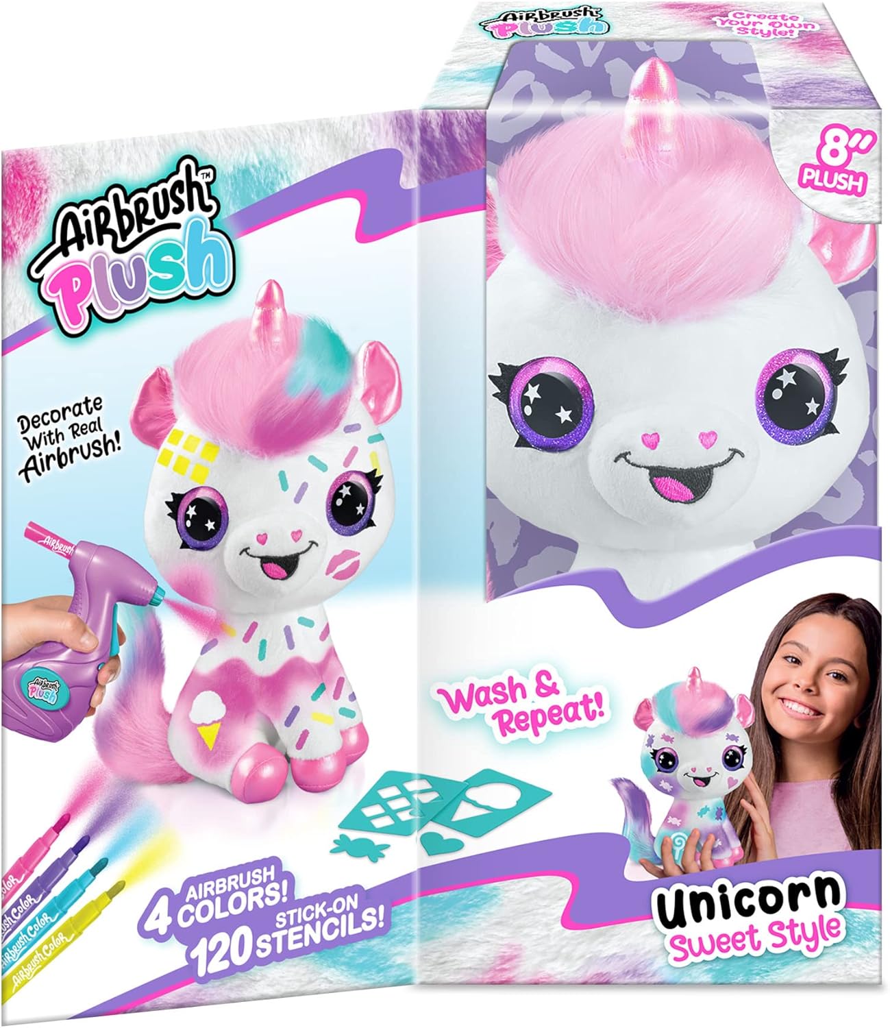 Canal Toys Personaliza el unicornio rosa grande de peluche con aerógrafo. Decora, lava, repite.