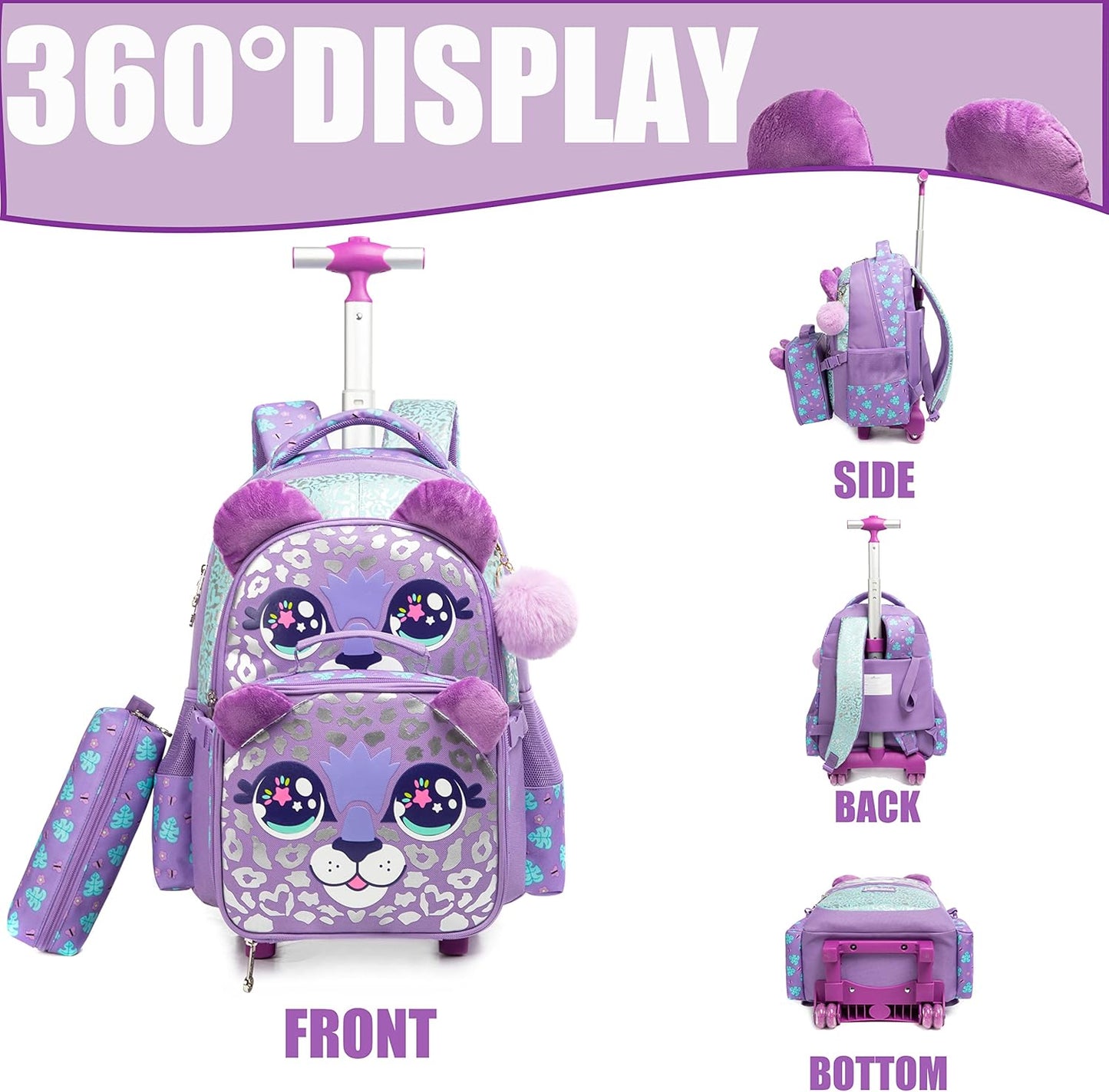 Set de Mochila con rueda 16.5 pulgadas, 3 piezas