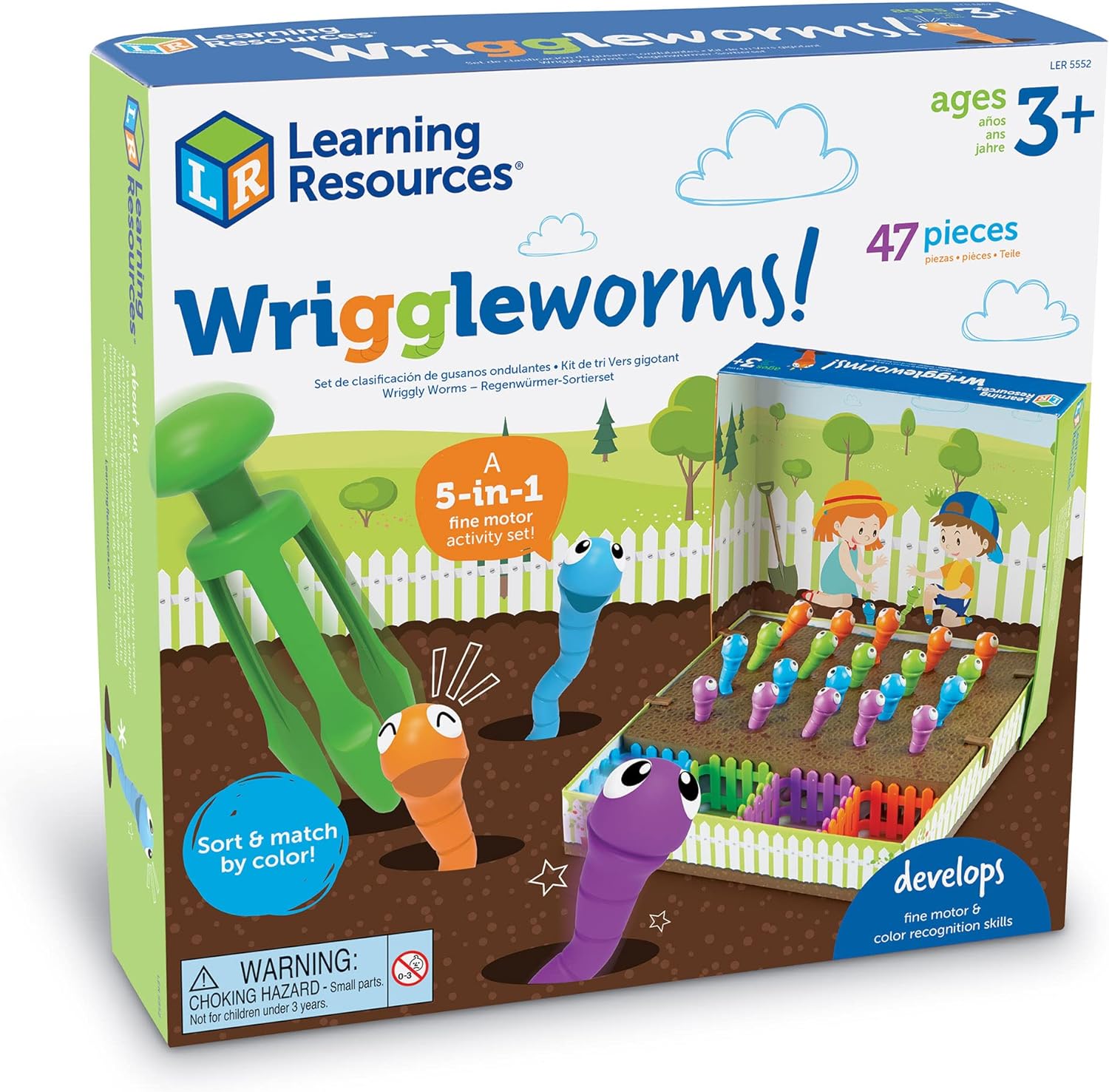 Learning Resources Wriggleworms! Juego de actividades motoras finas – 47 piezas, juguetes de aprendizaje para niños de 3 años en adelante, desarrolla las habilidades motoras finas y de reconocimiento