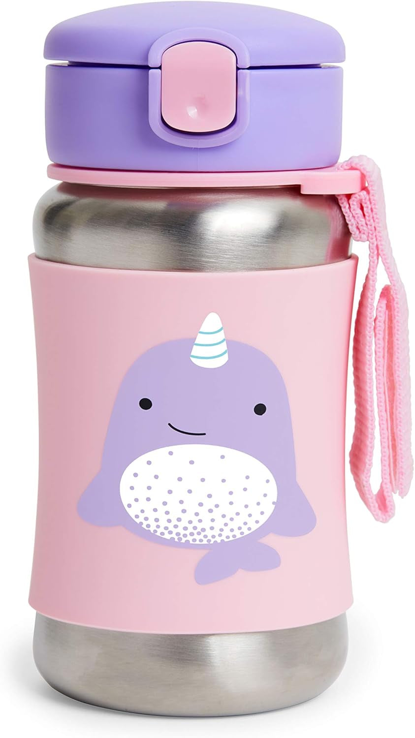 Skip Hop -  Botella de acero inoxidable con popote, Narwhal