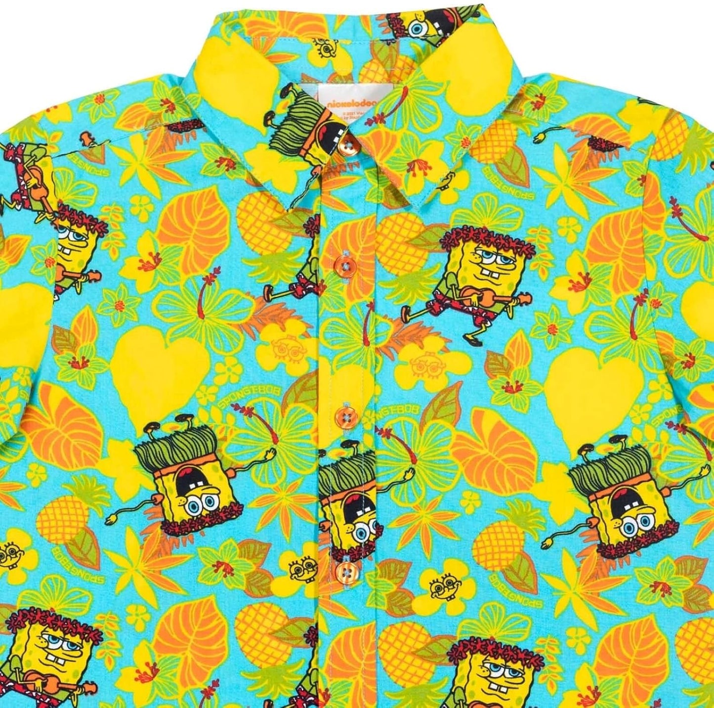 Bob Esponja Camisa hawaiana de manga corta con botones para niños