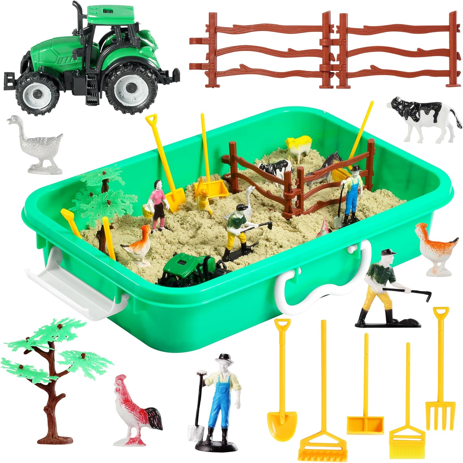 Contenedor sensorial de granja, juguetes sensoriales de granja con arena de juego para niños y niñas