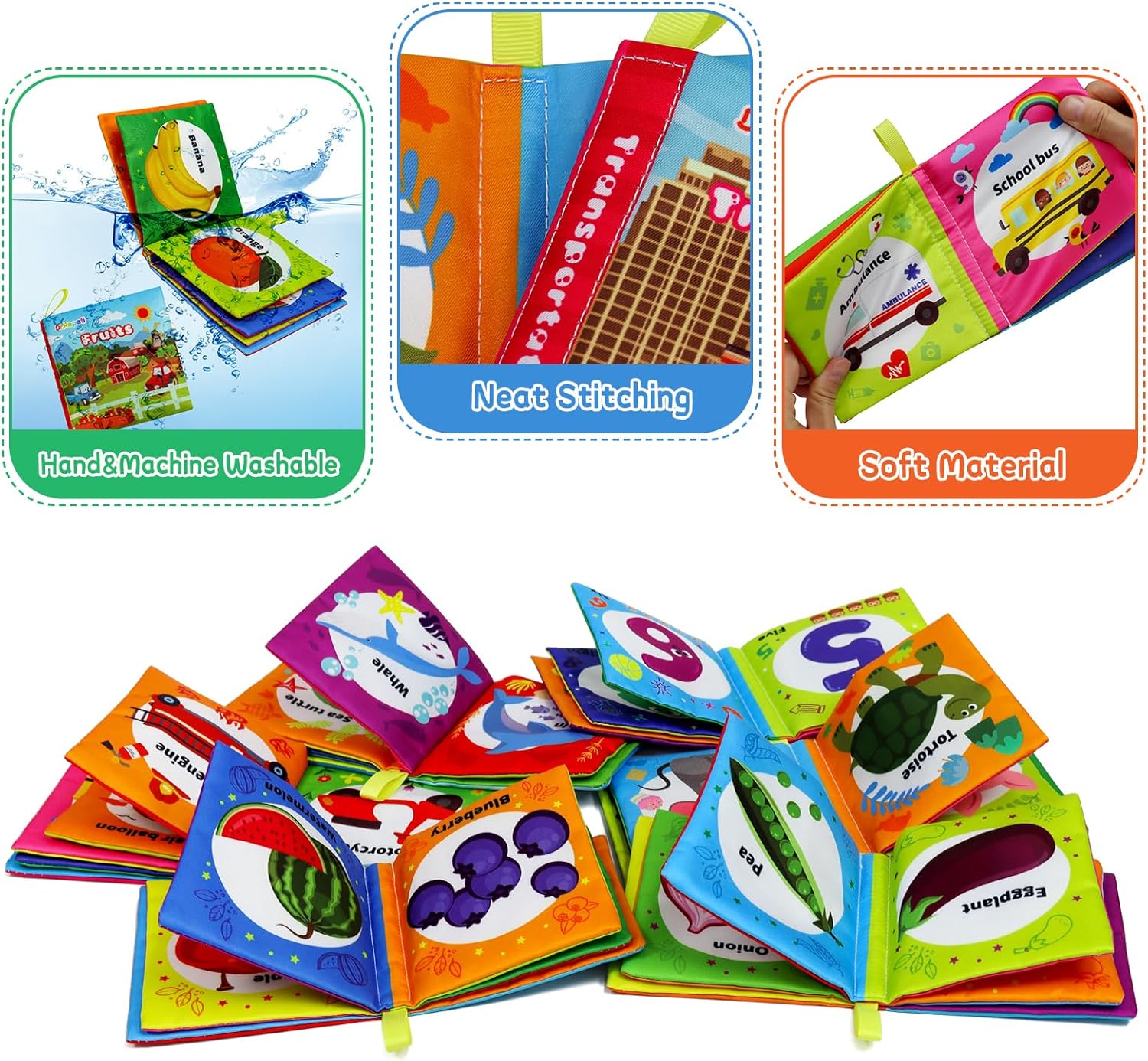 Libros de tela suave para bebés, libros de baño, paquete de 6 para bebés