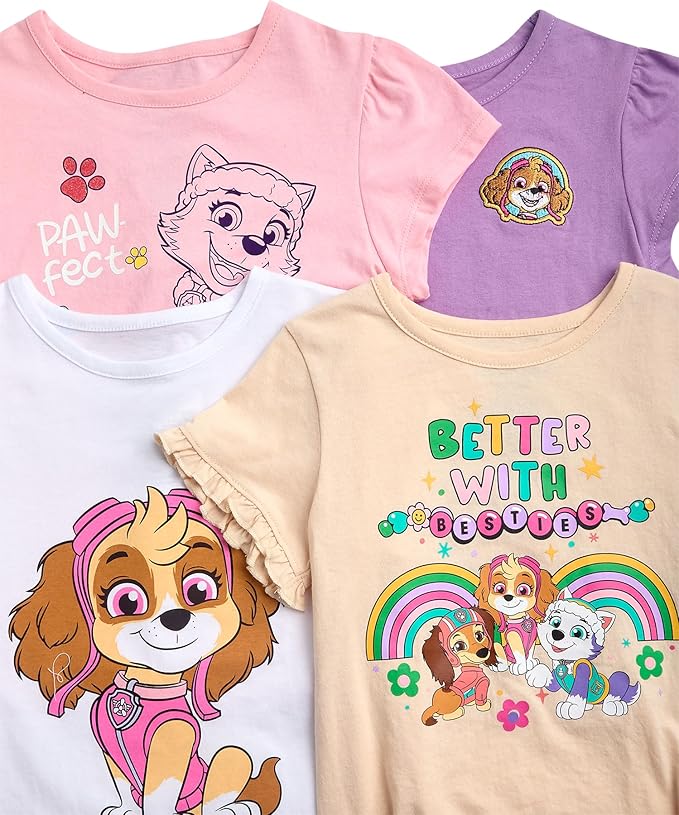 Nickelodeon Camiseta para niña, paquete de 4 camisetas gráficas