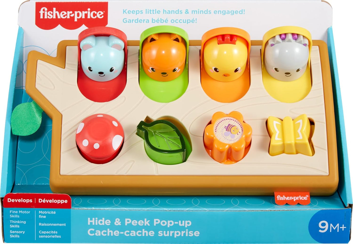 Fisher-Price Juguete para bebé Pop-Up Actividad sensorial con temática de animales con detalles de madera y sonidos