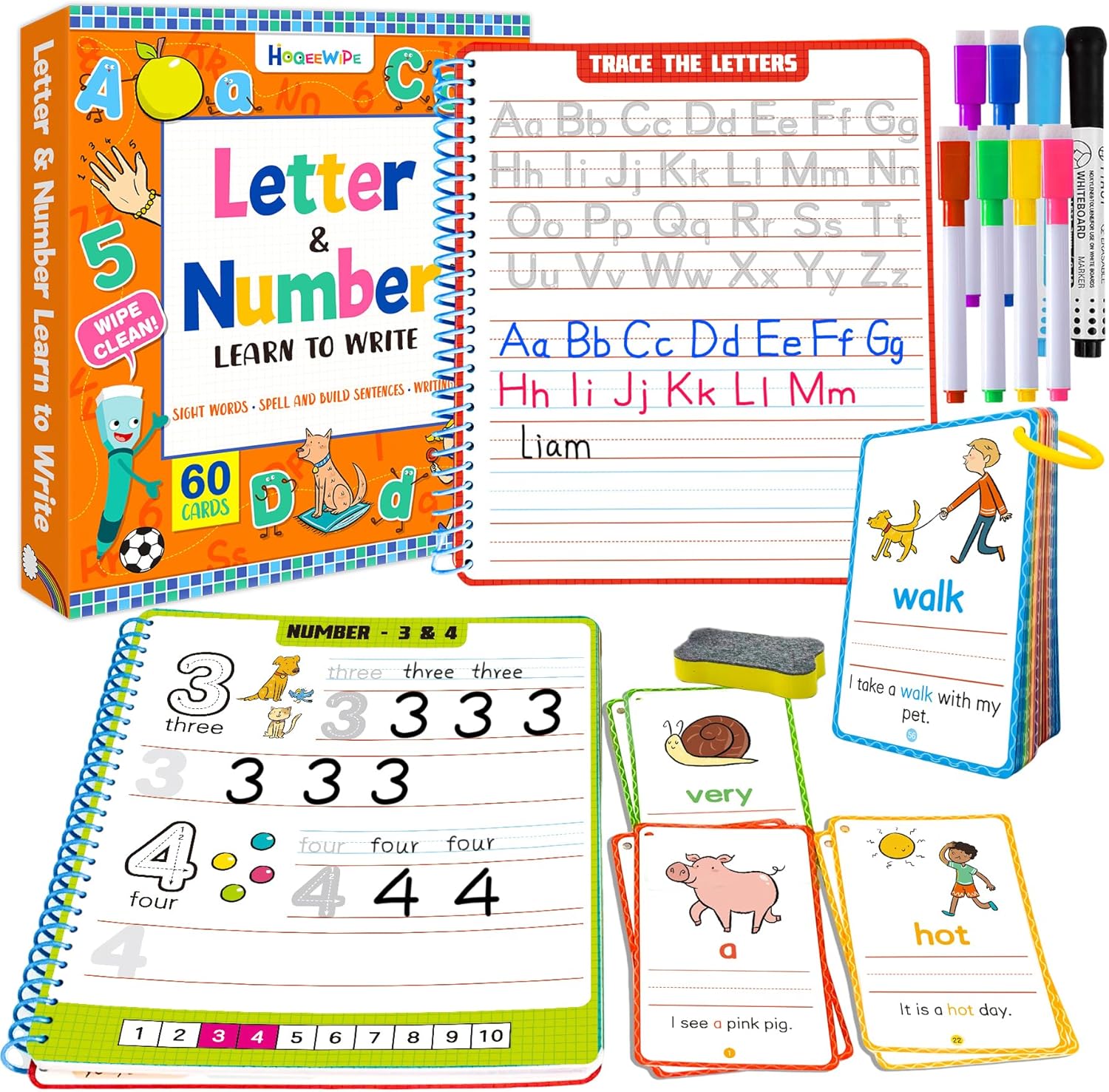 Preschool Learning Activities Line Tracing Number Letter for Kids, Wipe Clean Preschool Pre K Workbook Educational Game Fine Motor Skill Toddler Learning Toys Girl Boy Ages 2 3 4 5 Year Old