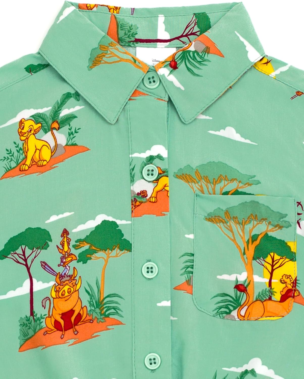  Camisa hawaiana con botones de Simba Nala Timon Pumbaa Mufasa Zazu