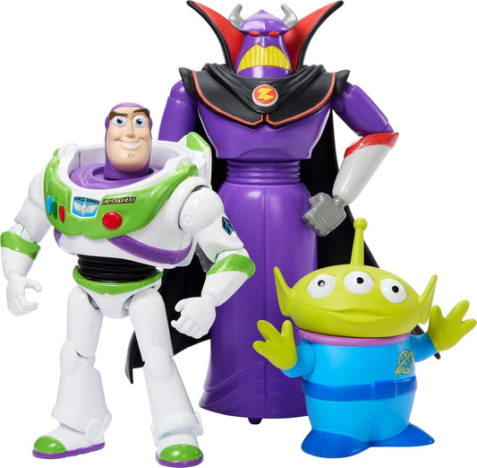 Paquete de 3 figuras de acción, 4 pulgadas a escala Buzz Lightyear, Zurg & Alien Posable Toys
