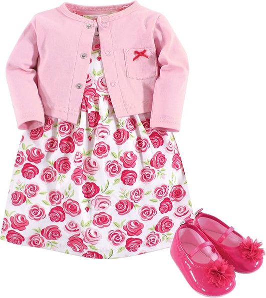 Hudson Baby Conjunto de vestido, cárdigan y zapatos