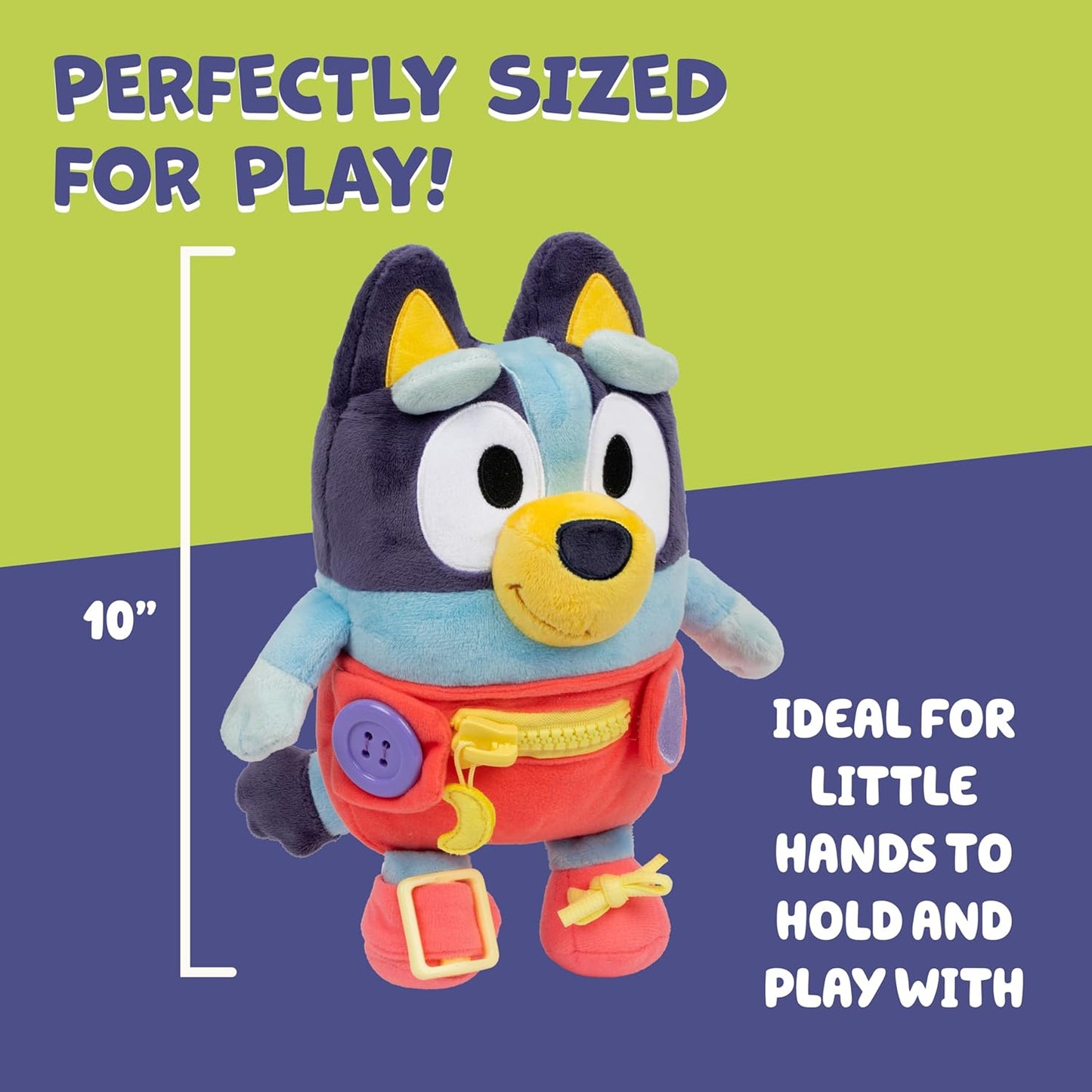 Bingo Bluey Felpa, botón, cremallera, hebilla y corbata, aprende a vestir