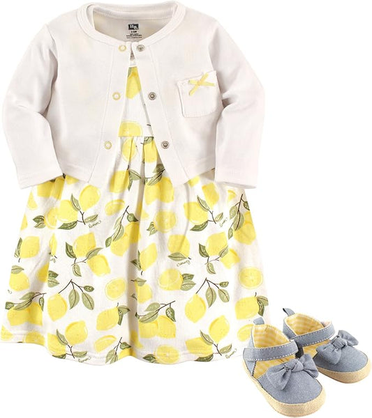 Hudson Baby Conjunto de vestido, cárdigan y zapatos