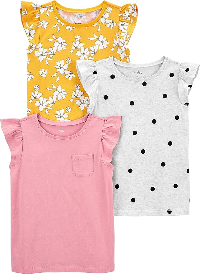 Simple Joys by Carter's Camisas y tops de manga corta para niña, paquete de 3