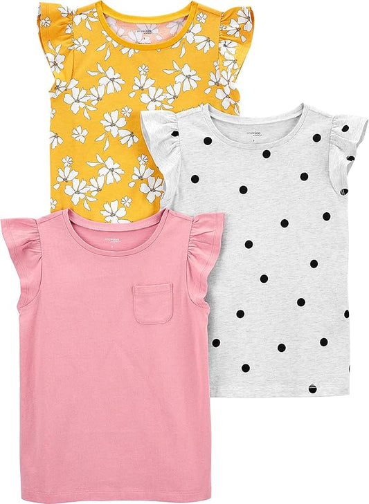 Simple Joys by Carter's Camisas y tops de manga corta para niña, paquete de 3
