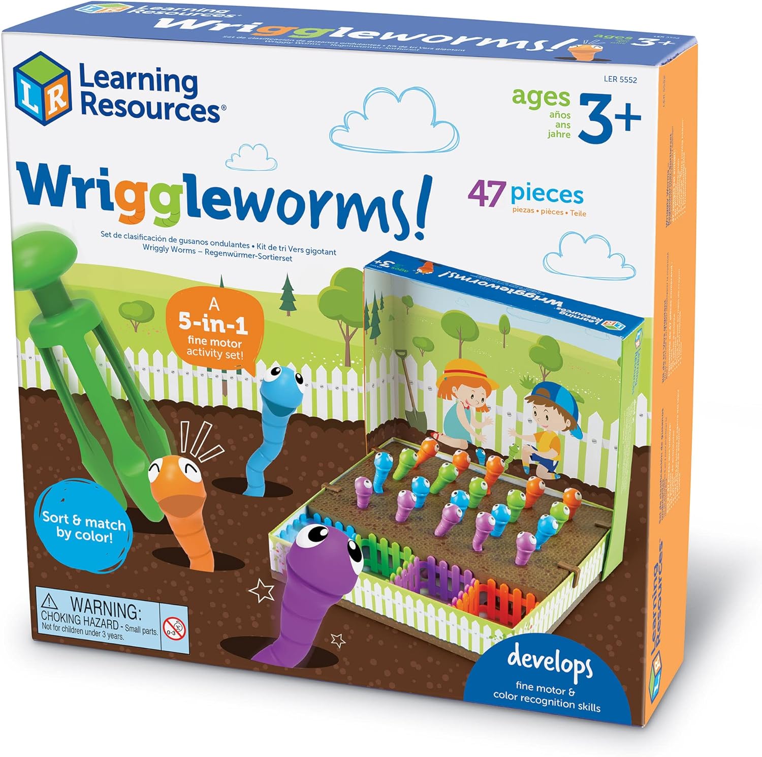 Learning Resources Wriggleworms! Juego de actividades motoras finas – 47 piezas, juguetes de aprendizaje para niños de 3 años en adelante, desarrolla las habilidades motoras finas y de reconocimiento