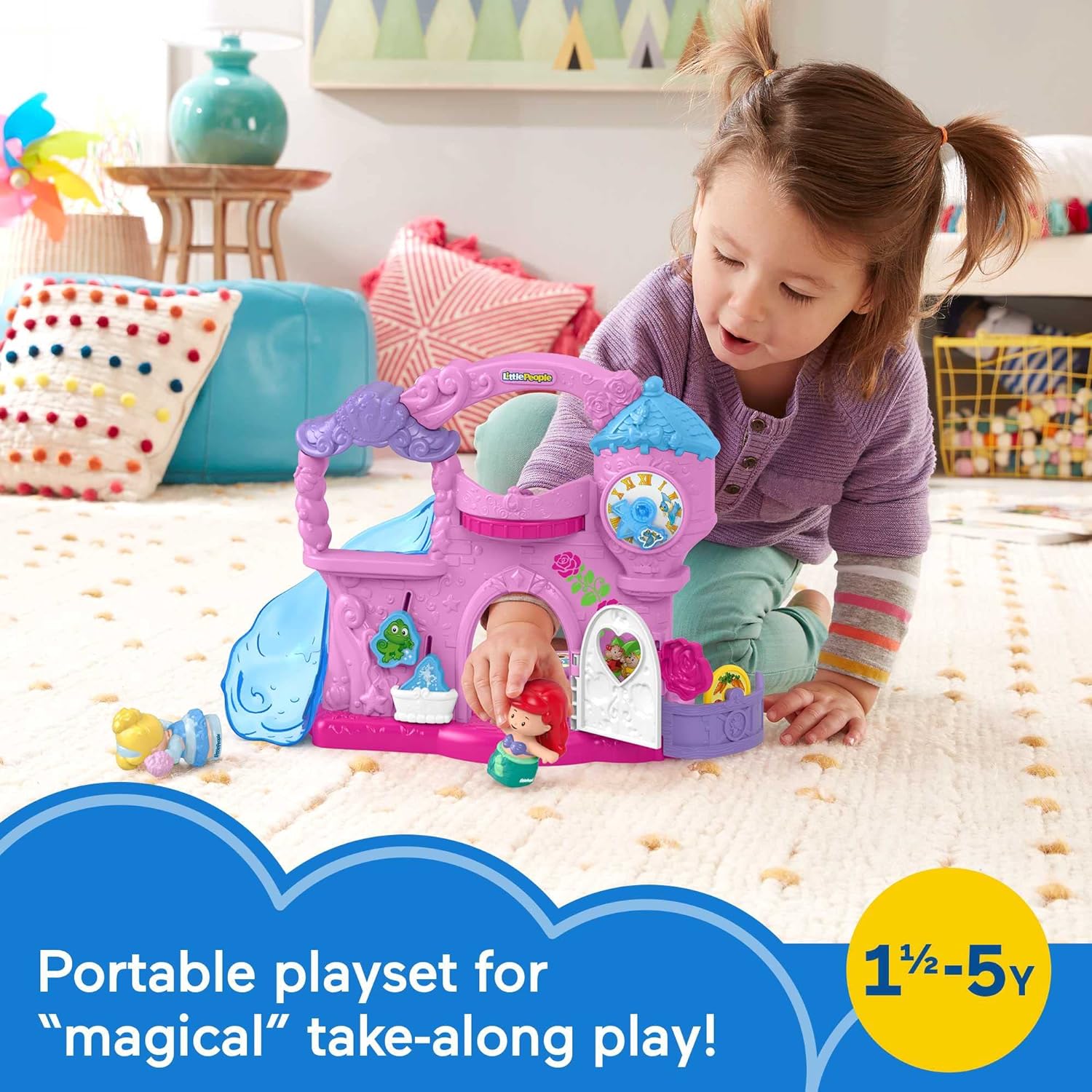 Fisher-Price Little People - Juguete de princesa de Disney Play & Go Castle, juego portátil para juegos de simulación