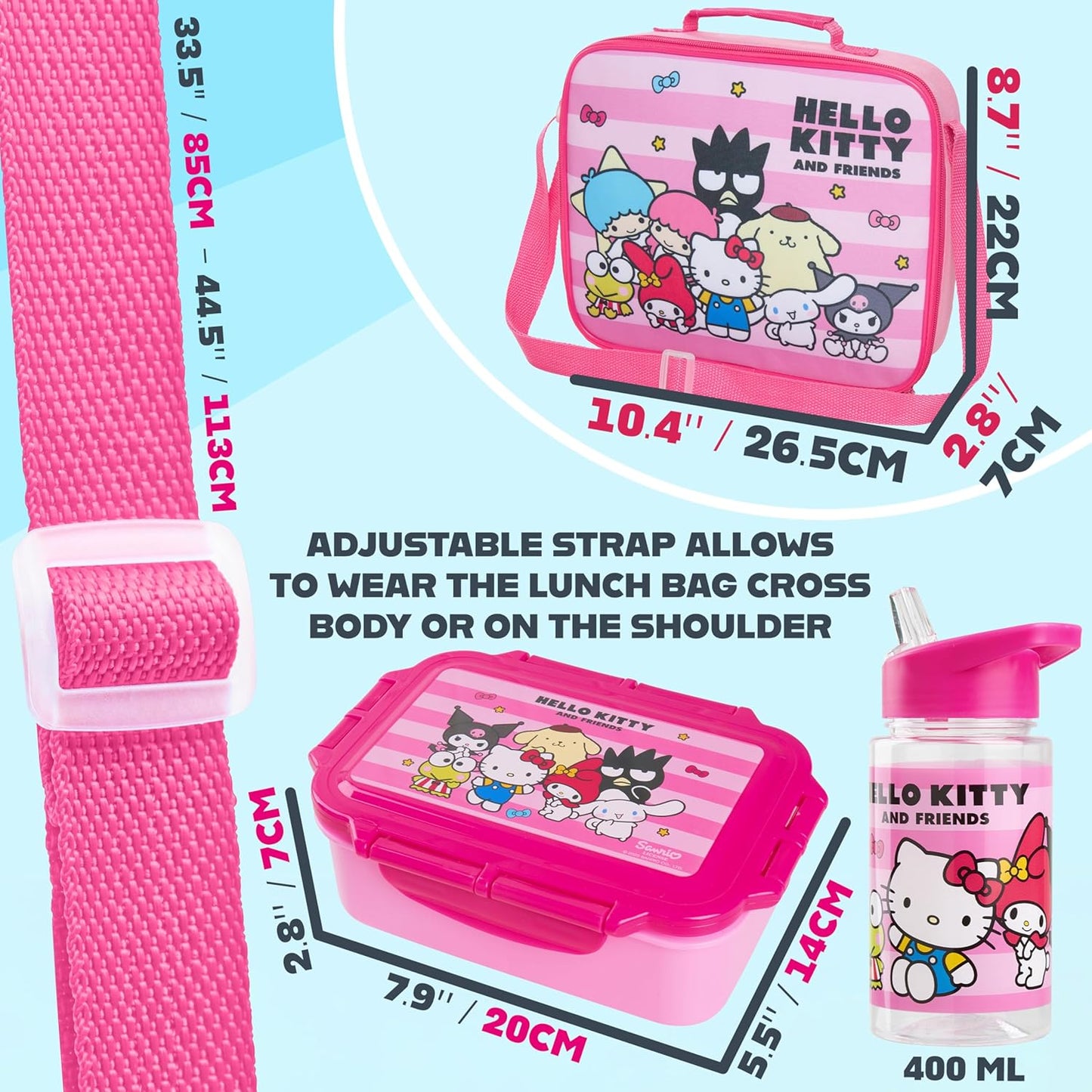 Juego combinado lonchera + botella + caja de aperitivos