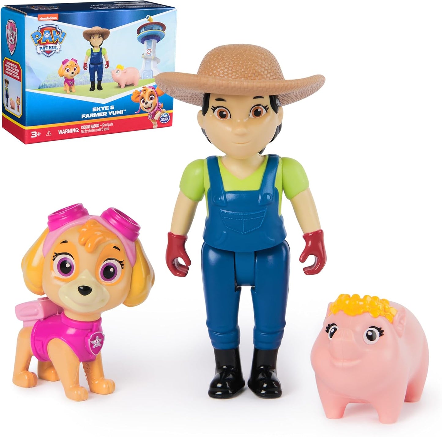 Paw Patrol Skye, figuras de granjero Yumi y cerdito