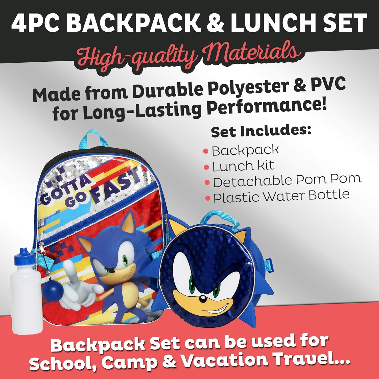 Juego de mochila y almuerzo con licencia de Sonic the Hedgehog  16 pulgadas