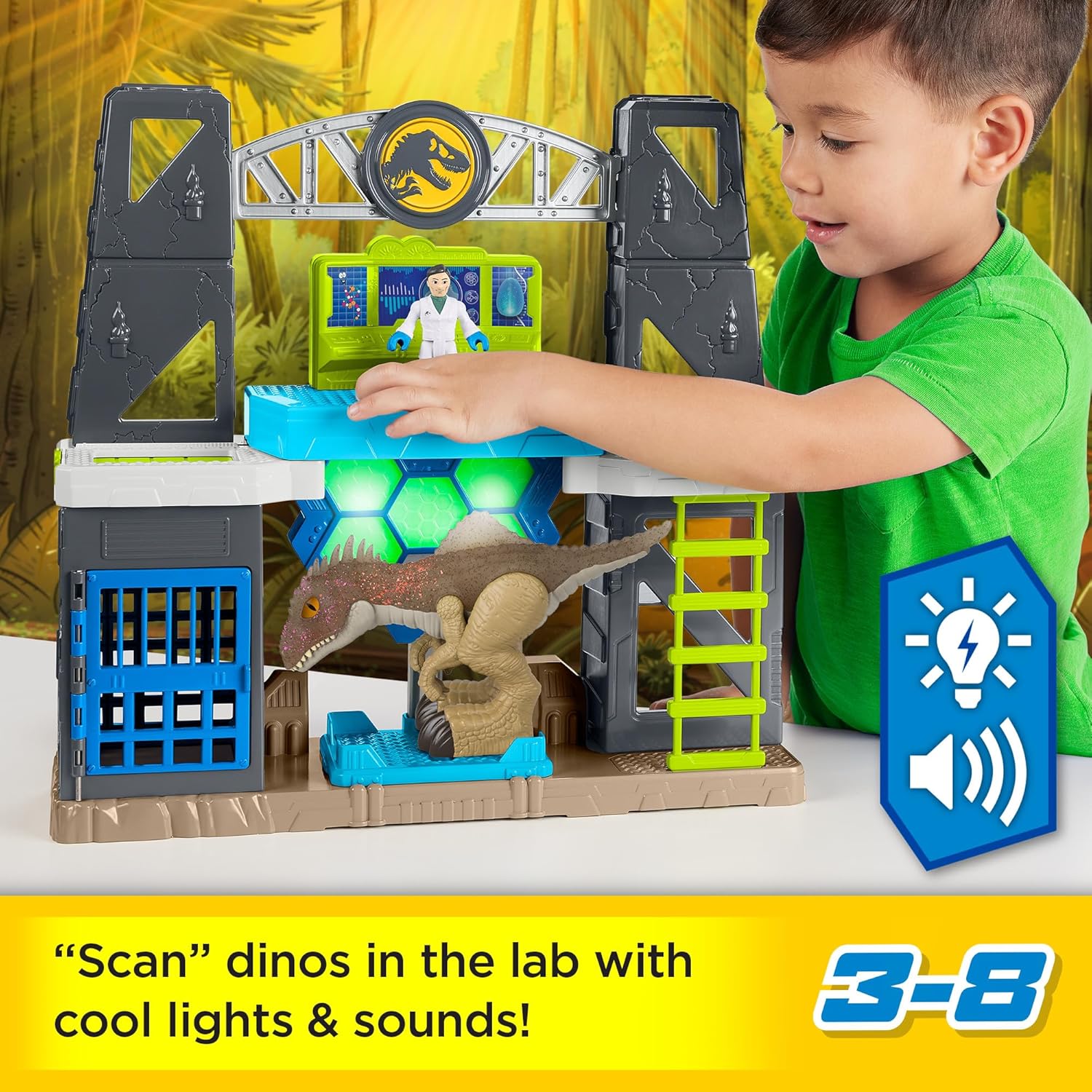 Fisher-Price Imaginext Jurassic World - Juego de dinosaurios con luces y sonidos para niños a partir de 3 años