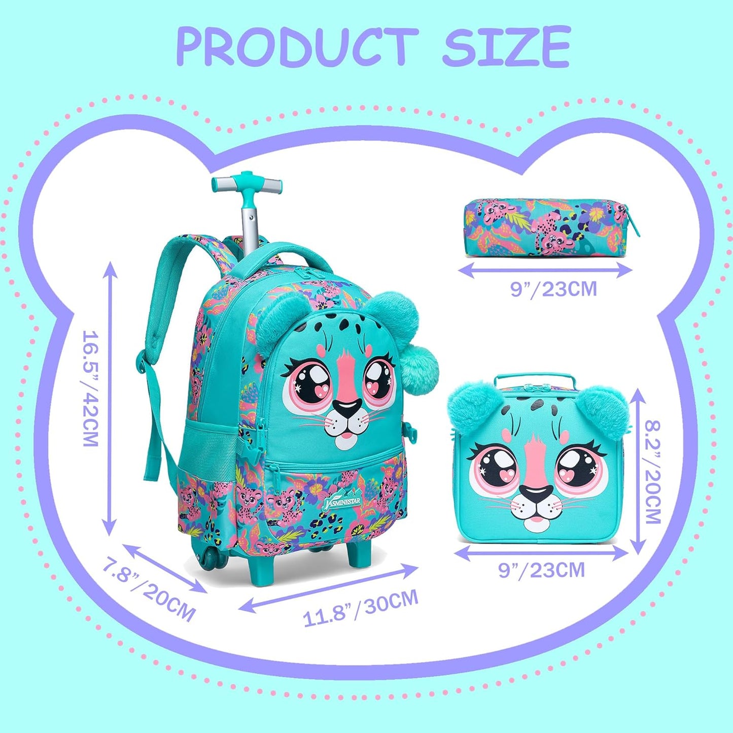 Set de Mochila con rueda 16.5 pulgadas, 3 piezas