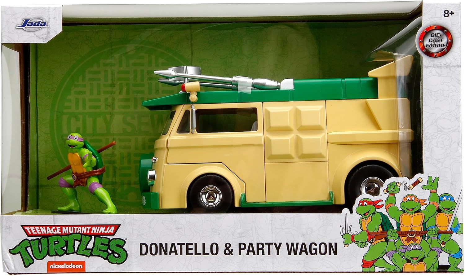 Teenage Mutant Ninja Turtles 1:24 Party Wagon - Coche fundido a presión y figura de Donatello